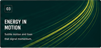 Energy in motion represented by restrained lime lines on a deep green field.